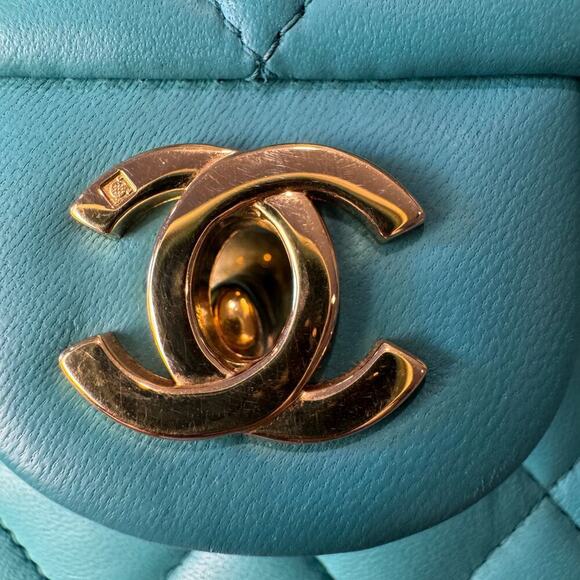 Chanel Teal Mini Rectangular Lambskin Chain Shoulder Bag Series 7 2002-03 GHW - Picture 6 of 12